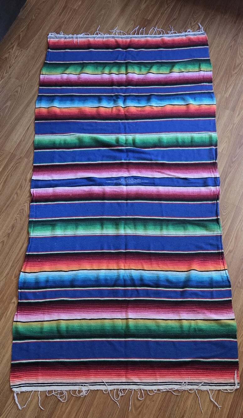 Vtg Mexican Woven Southwest Handmade Blanket Saltillo Rug Serape Multicolor 40x